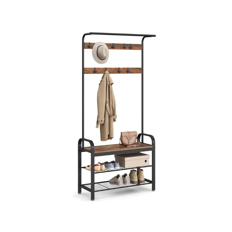 Vintage Coat Rack with Metal Frame - Image 3